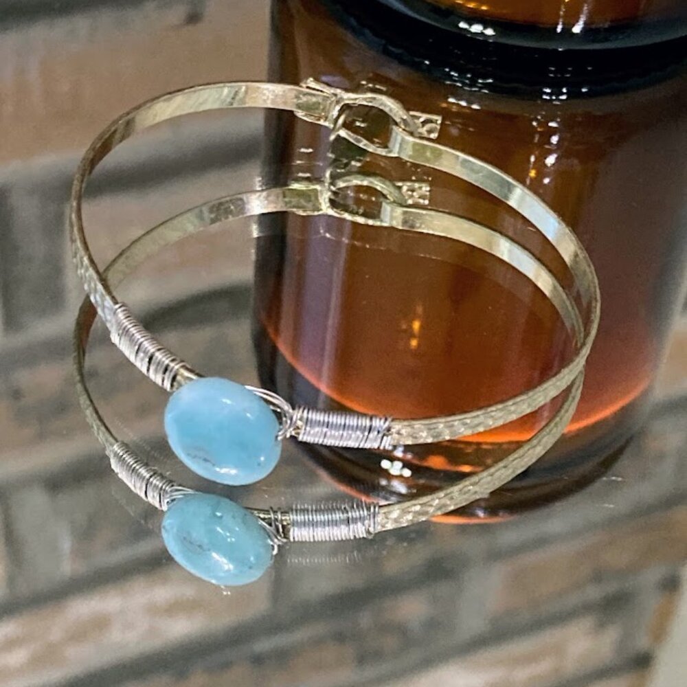 Silver & Turquoise Stone Wire Wrapped Hook Closure Bracelet by Canvas Style